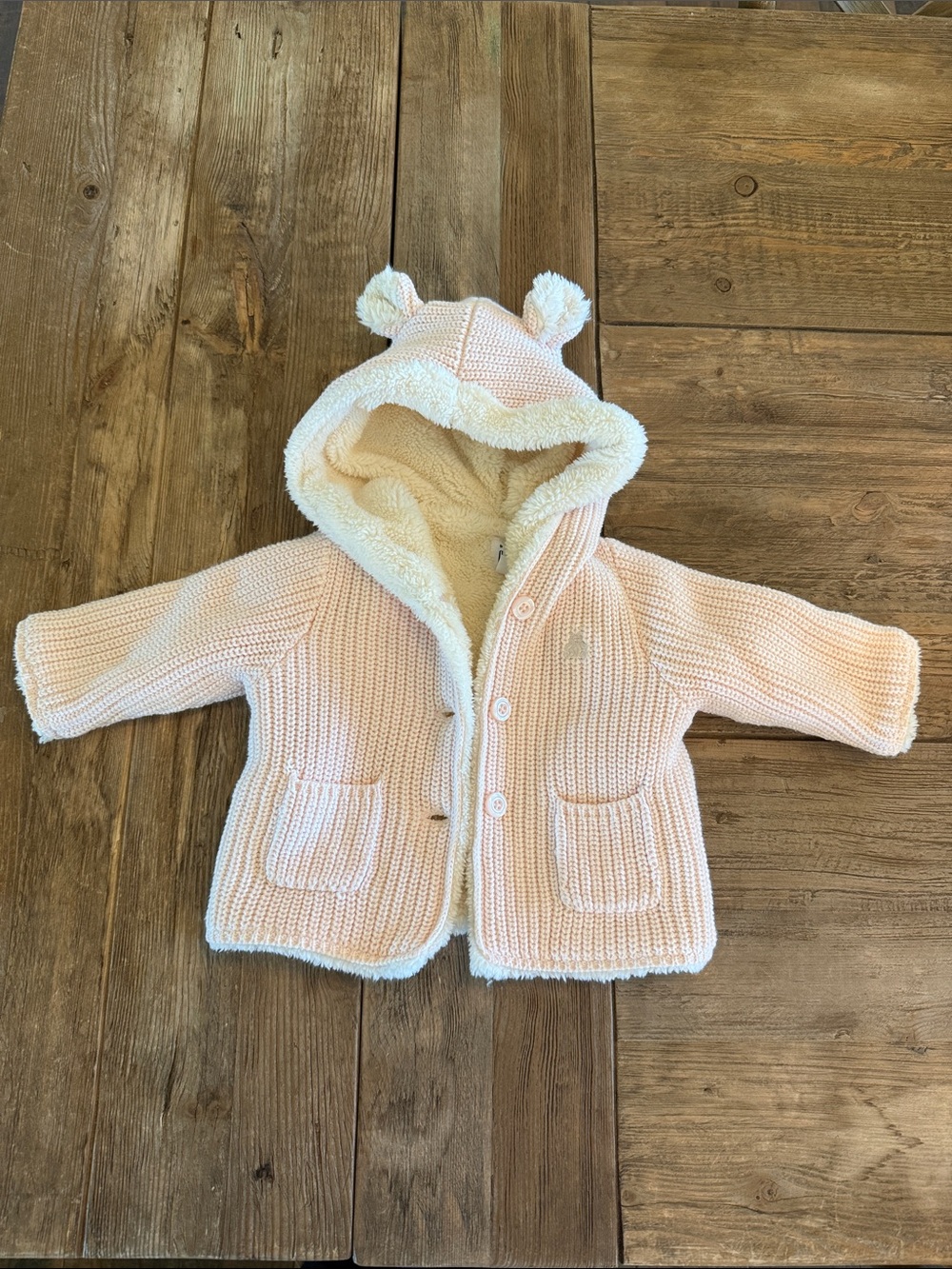 Gap Knit Fleece Lined Baby Jacket with Bear Ears - Soft Pink